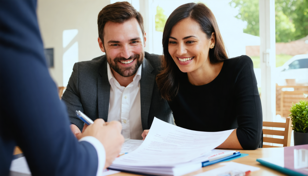 Couple filling out paperwork for preapproval
